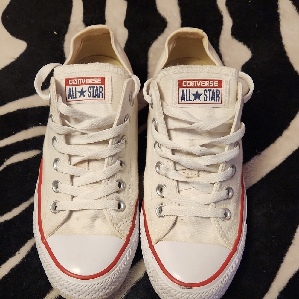 Converse White Low Top Sneakers with Red Trim